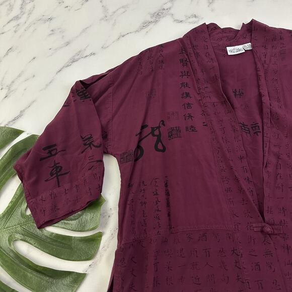Meng Design Womens Kimono Style Top Size M Purple Black Asian Inspired Open - Picture 4 of 12